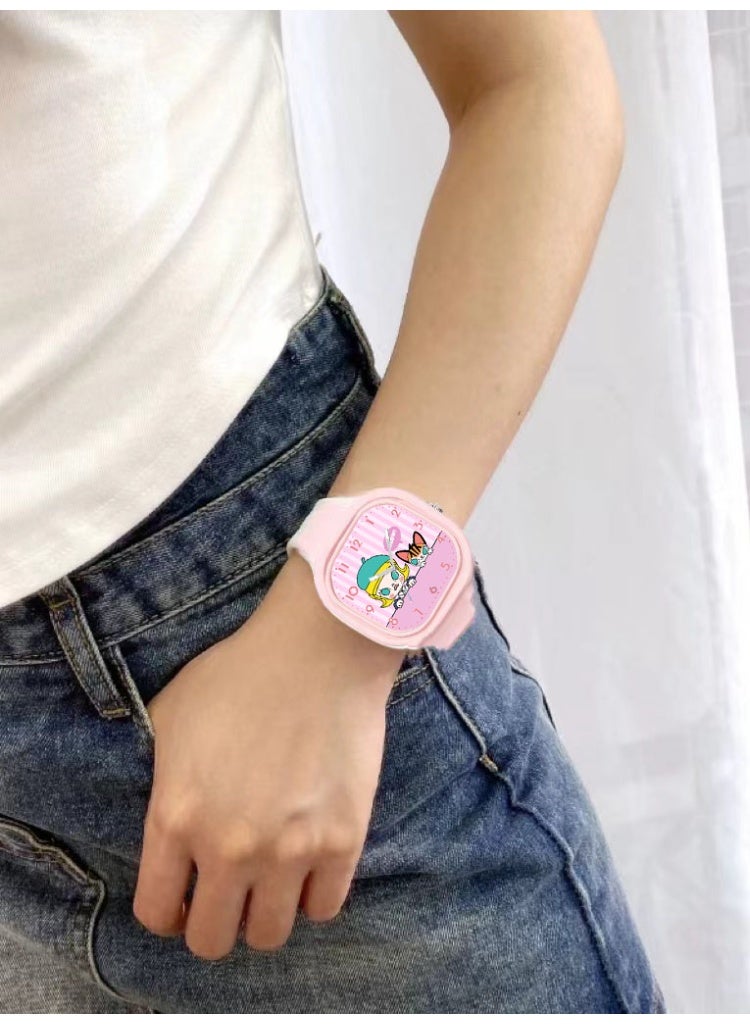 Pink square cartoon pop mart pattern children's watch silicone strap suitable for children of all ages gift watch - Image 2